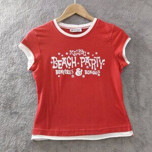 Vintage Self Esteem Girls Red Graphic T-Shirt Size Large Malibu Beach Party